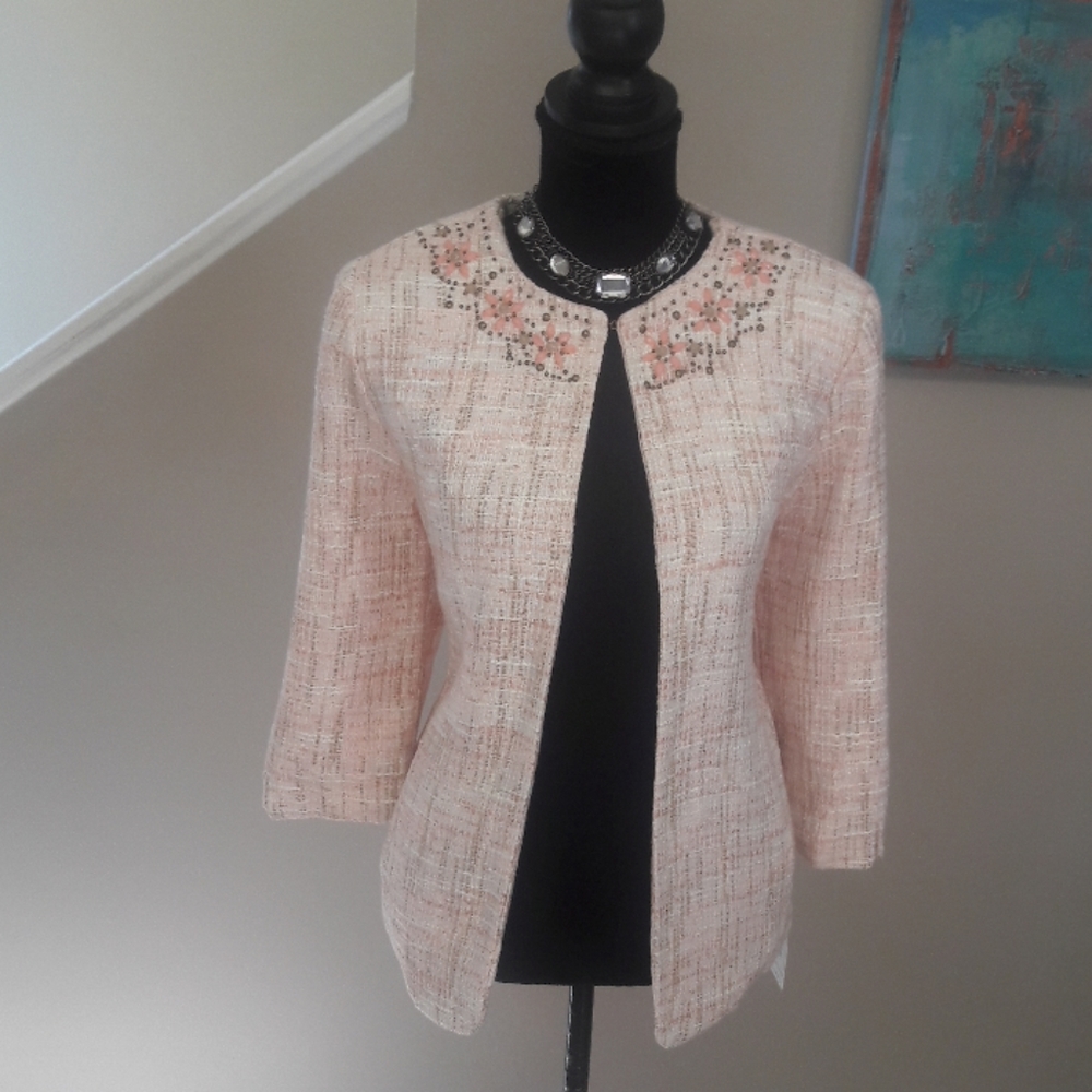 Alfred Dunner/ Pink/Embellished/Tweed Swing Jacket - Picture 6 of 8